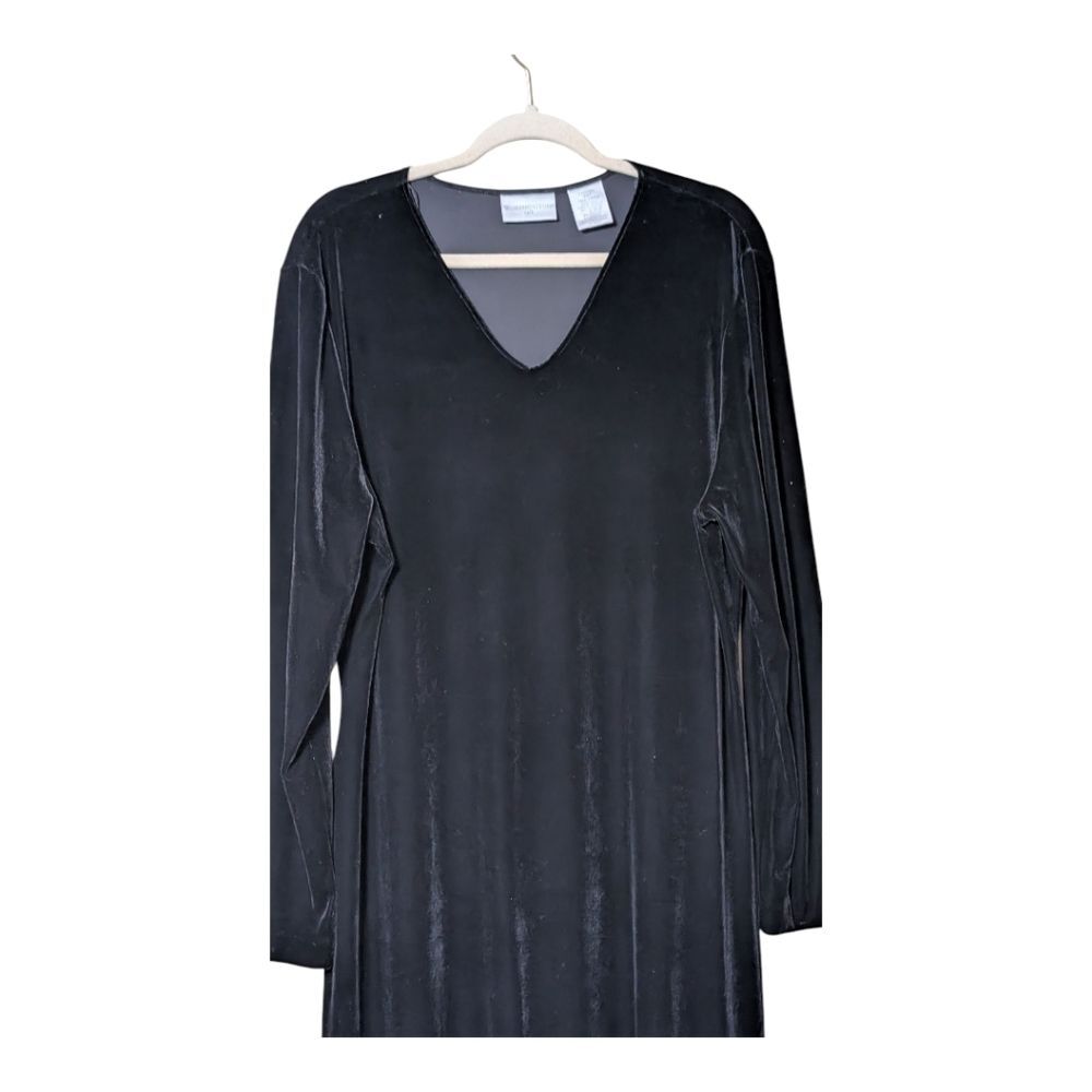 Worthington Woman Black Crushed Velvet V-Neck maxi-midi Dress size 20 Tall